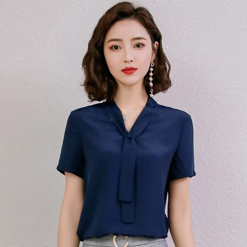 Atasan Wanita Musim Panas 2019 Korea Pakaian Kantor Wanita Blus Bisnis OL Korea Fashion Wanita Pakaian 2019 Kaos Wanita DD2078