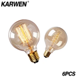 KARWEN 6 sztuk Retro Vintage żarówka edisona E27 40W G95 G80 żarówka edisona żarówka 220V żarnik antyczne żarówka żarowa do lampy wiszącej