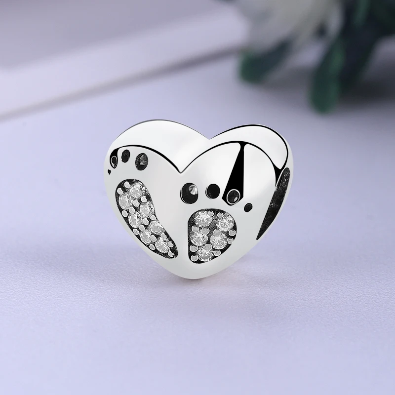 New Authentic 100% 925 Sterling Silver Charm Bead Baby Footprint Charms Gift For Mother Fit   Bracelet Diy Women Jewelry