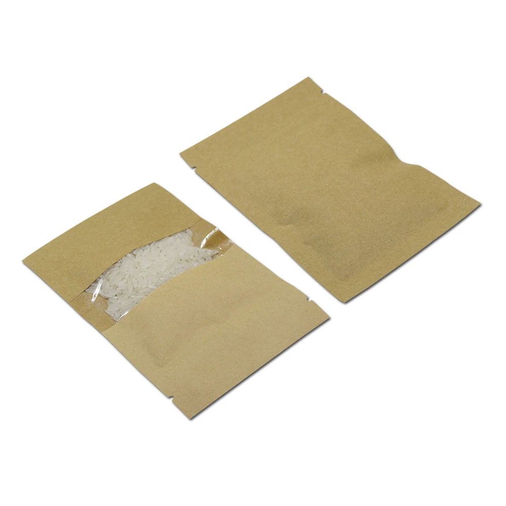 500Pcs Brown Kraft Paper Ziplock Package Bags with Clear Window Zip Lock Packing Pouches Reclosable Tea Nuts Zipper Pack Bags