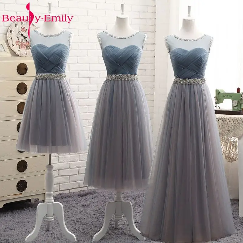 Beauty Emily-Tule vestidos curtos longos de dama de honra, fora do ombro, A, Formal, Vintage, Festa, Formatura, Alta qualidade, 2019