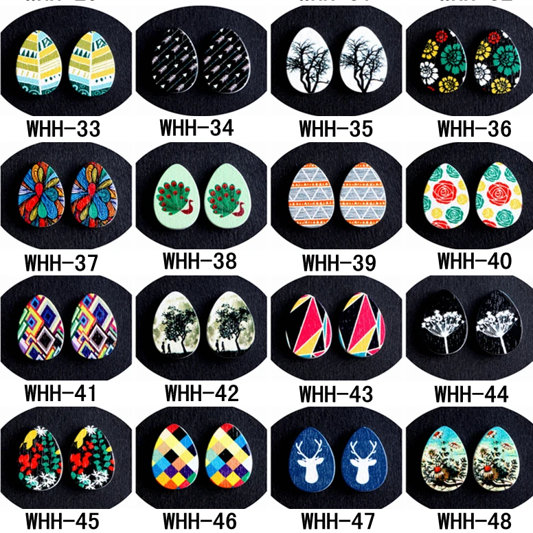 

20PCS 13x18mm Tear Drop Shape Painted Wood Laser Cut Cabochon DIY to make Rings, Earrings(WHH-33-48)