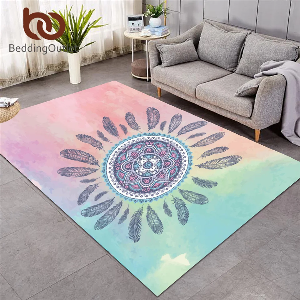 

BeddingOutlet Mandala Carpet Bohemian Rectangular Floor Mat Pink Blue Large Area Rugs for Living Room Bedroom Home Decoration