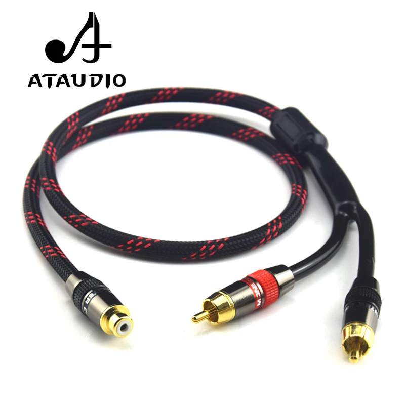 ATAUDIO Hifi RCA do 2 kabel Audio RCA 4N czystej miedzi RCA męskiego do subwoofera 2RCA żeńskiego do miksera ampliferów