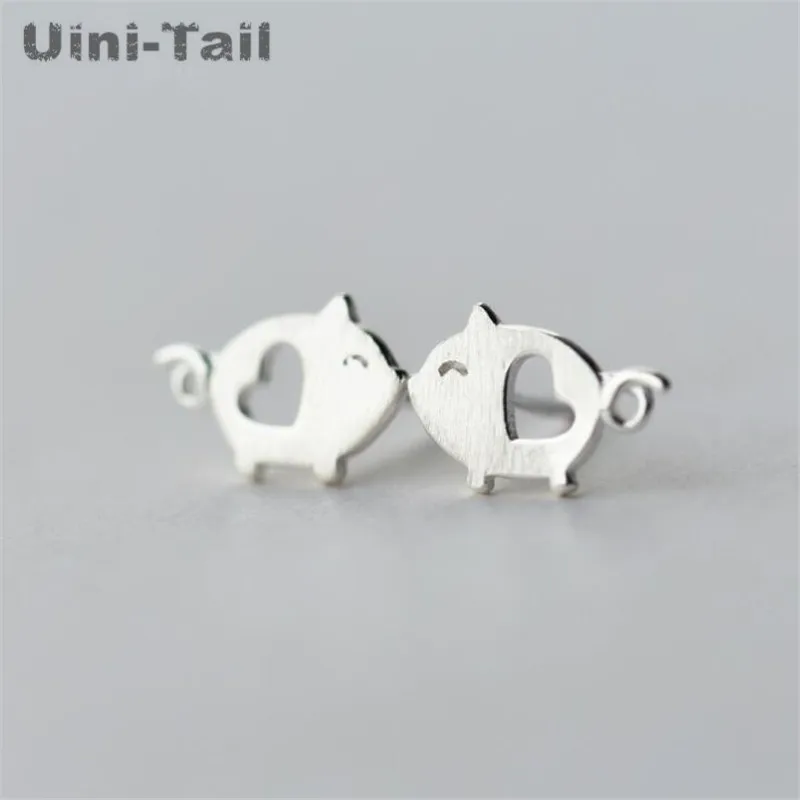 925 Tibetan silver pig hand-painted ear studs wholesale female cartoon cute wild earrings are not allergic fresh accessories