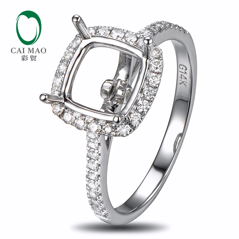 Caimao 8.5mm Cushion Cut Semi Mount Setting Ring 14K White gold Natural 0.37ct Diamond Engagement Jewelry