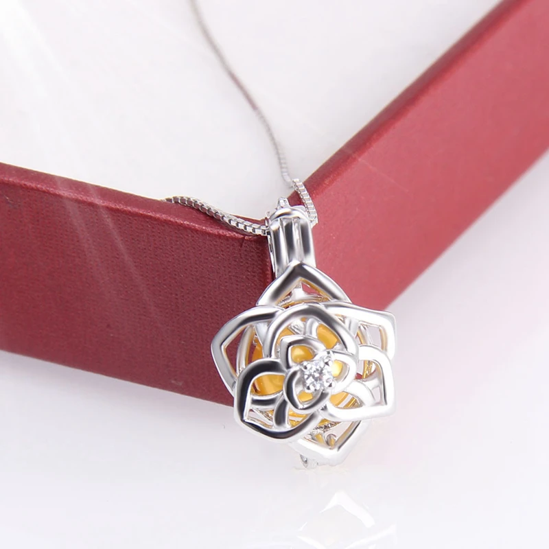 CLUCI 925 Sterling Silver Beautiful Flower Charms Pendant Women Jewelry Real Silver 925 Flower Pearl Cage Locket SC310SB