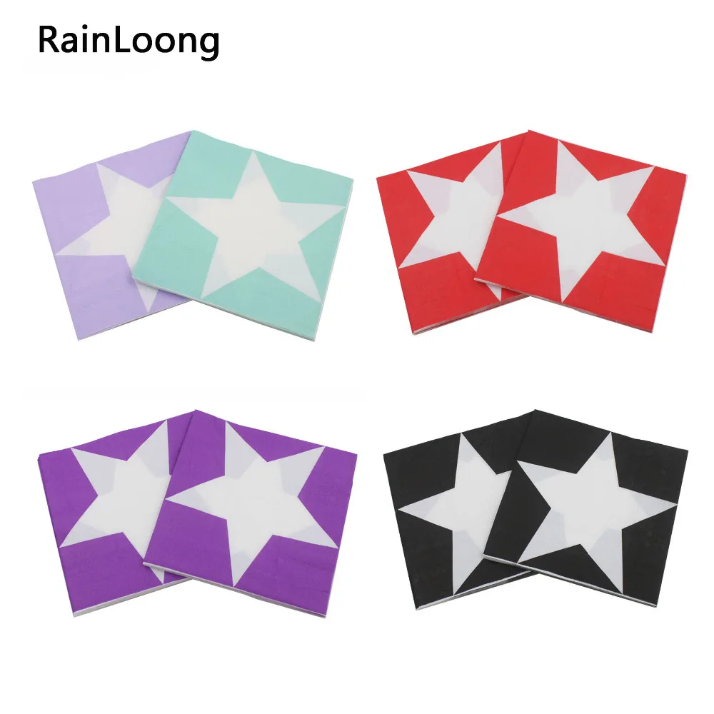 [RainLoong] Beverage Paper Napkins Five-pointed Star Event & Party Tissue Napkins Decoration Serviettes 33*33cm 1 pack