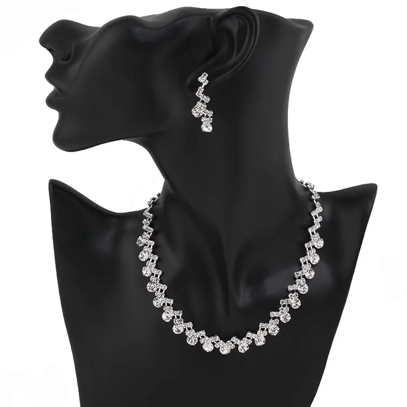 TREAZY Pearl Crystal Bridal Jewelry Sets Silver Color Waving Choker Necklace Earrings Sets for Women Party Wedding Jewelry Sets