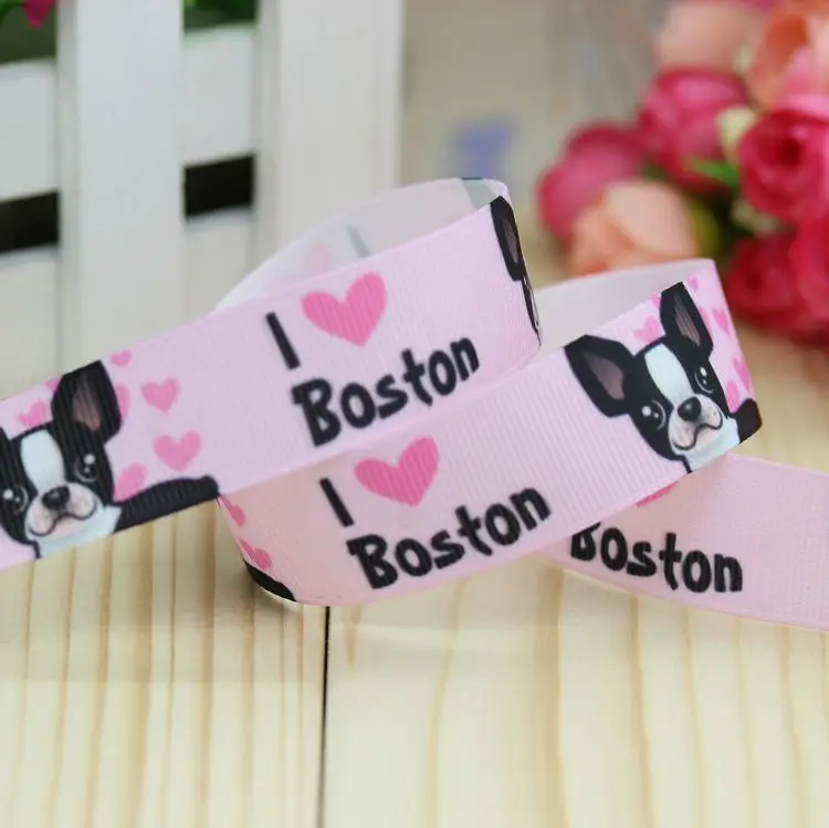 7/8''  bulldog boston dog printed grosgrain ribbon hairbow headwear party decoration diy wholesale OEM 22mm D246