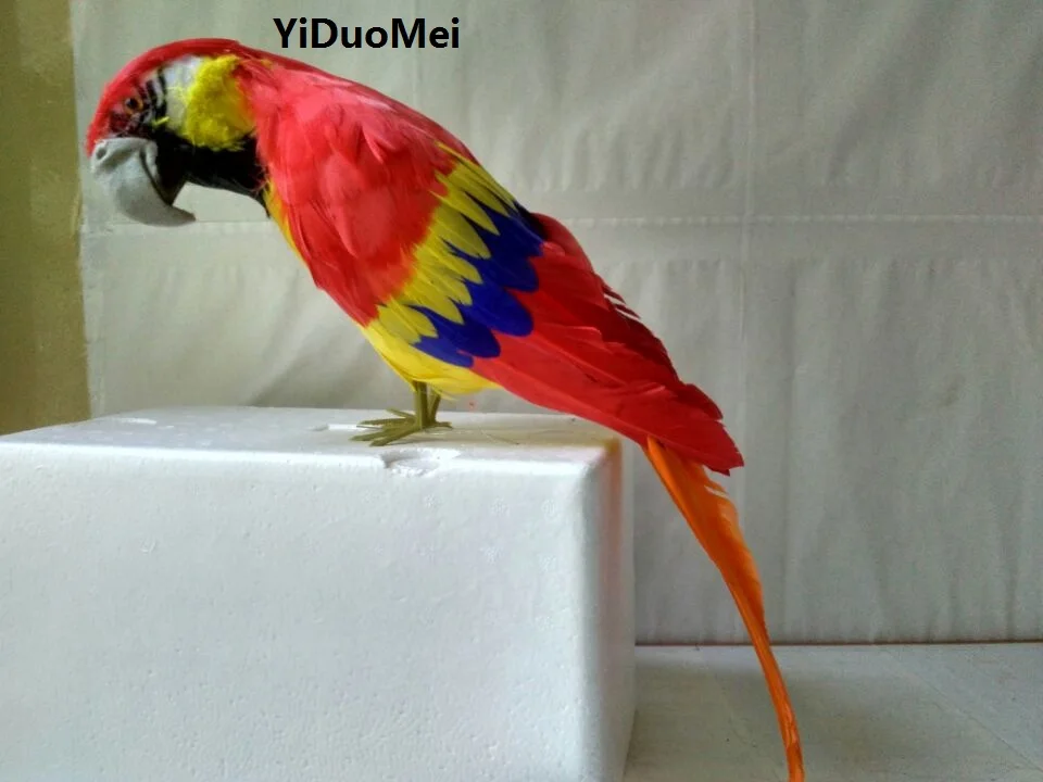 

artificial bird model foam&feathers colourful red parrot large 43cm bird handicraft prop home garden decoration gift p2541