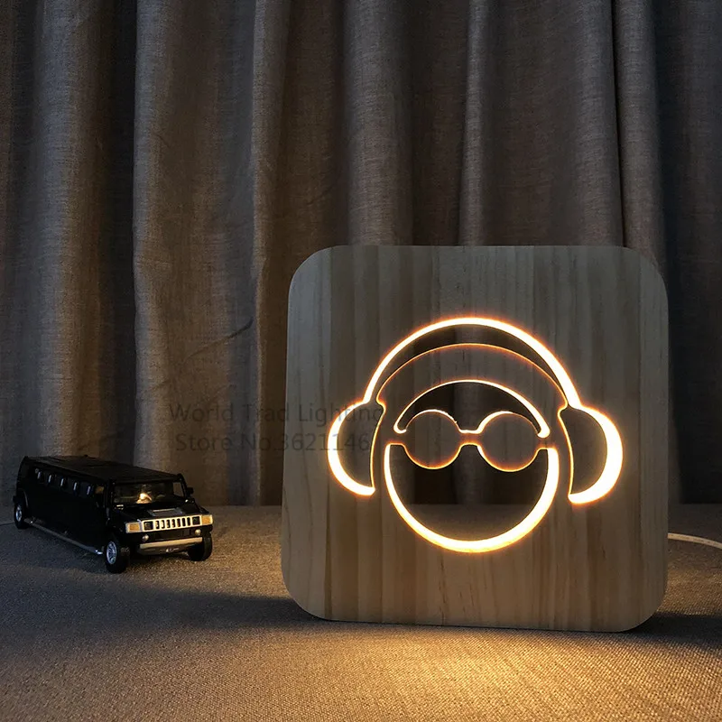 3D LED Wood Lamp DJ Headphone Illlusion Lamp Studio Monitor Headset hifi Music Earphone Party decorative raper Gifts drop ship