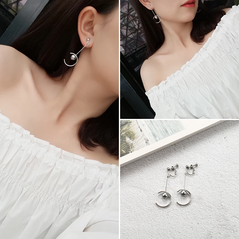 GRACE JUN Korea Style Clip on Earrings Without Pierced for Women Charm Long Star Fan Circle Geometric Tassel Screw Cuff Earrings