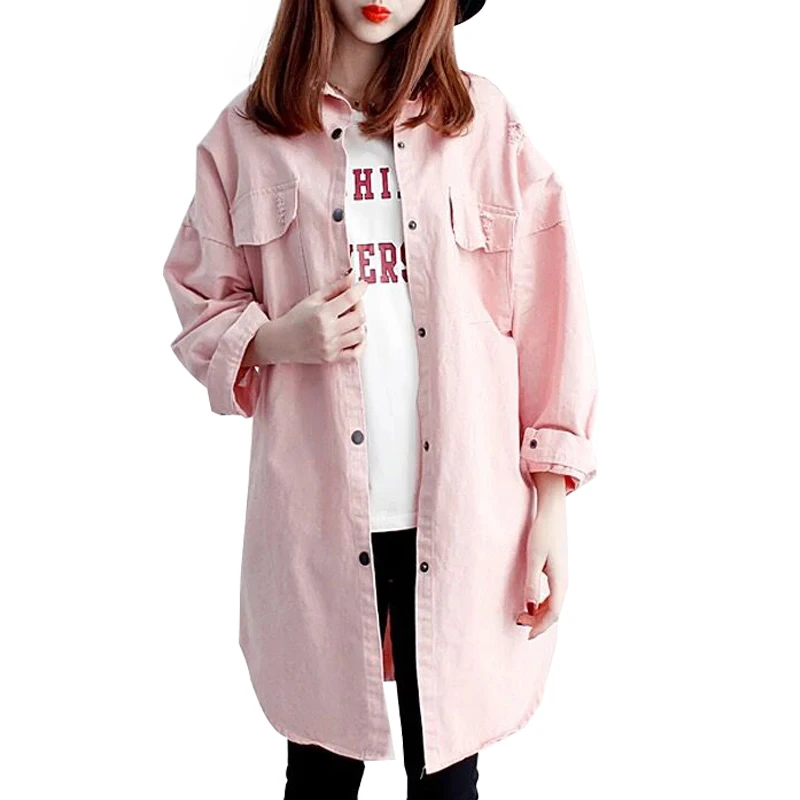 

Womens 2021 New Pink Green Long Autumn Jacket Women Oversized Jeans Jacket Female Denim Jacket hot Y491