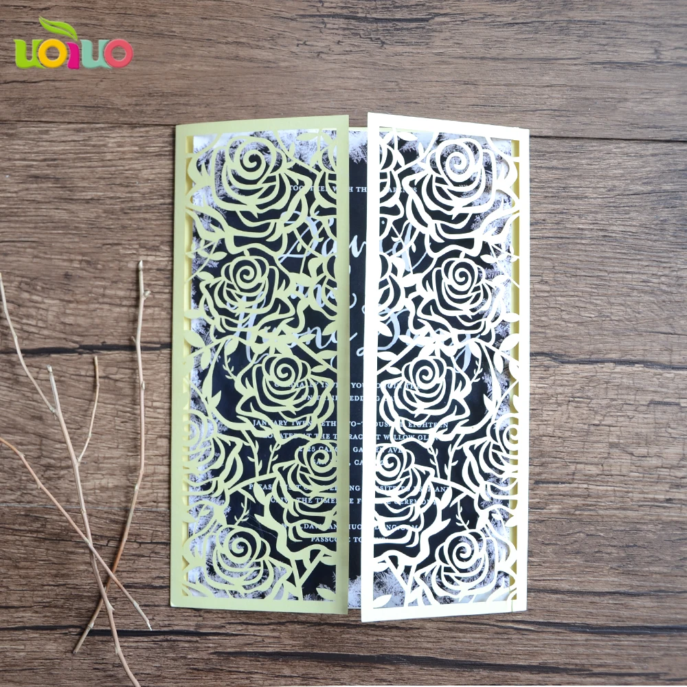 

free shipping 10set/lot Provide laser cut wedding invitations cards retro wedding laser cut big rose flower invitation card