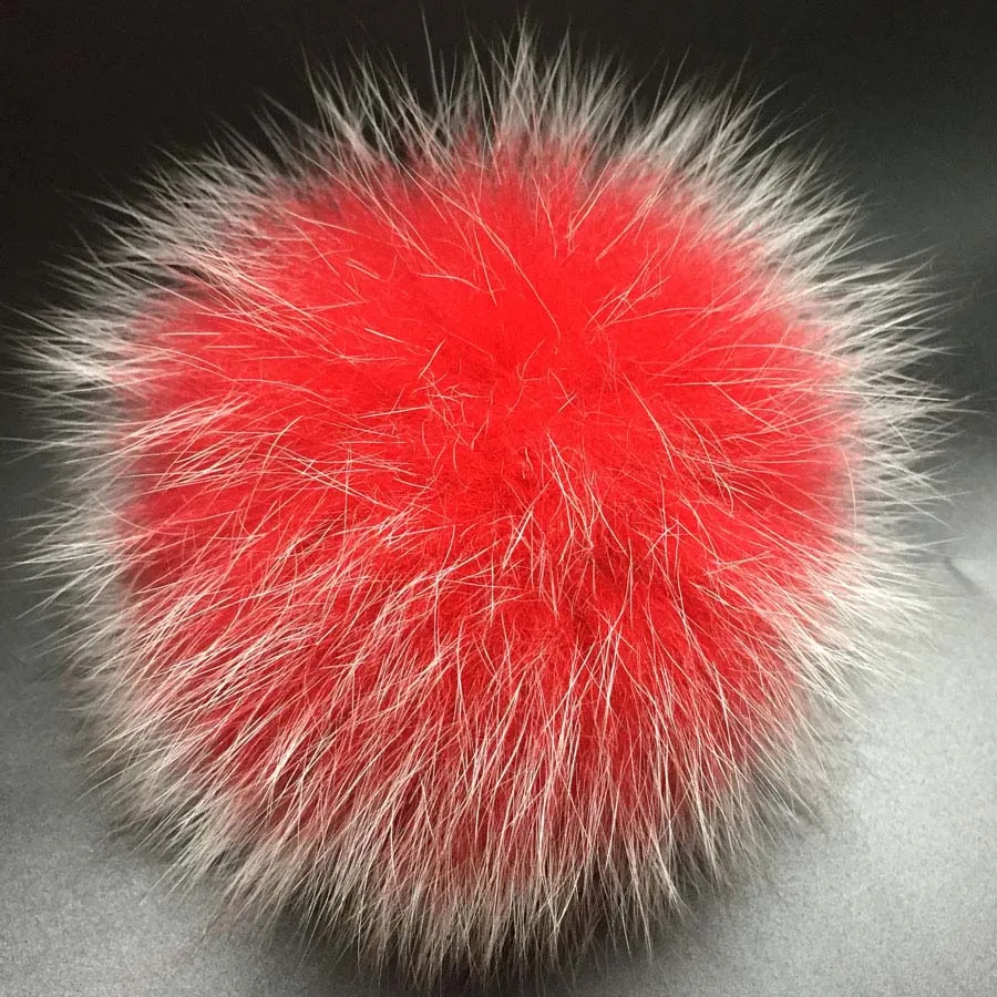 Große 14–15 cm bunte weiße natürliche Waschbär-Fuchs-Pompons, luxuriöse Pelzbälle für Strickmütze, Mütze, Wintermützen, Echtpelz-Pom-Poms – Detail 21