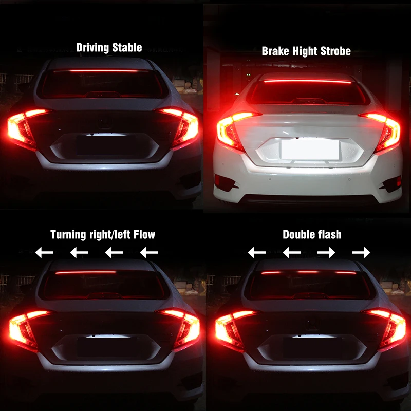 Niscarda 3rd Third Additional Brake Light Bar Rear Tail Red Strip Multifunction High Mount Reverse Stop Signal Warning Lamp