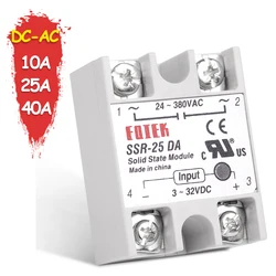 Citations à semi-conducteurs DC-AC 10A 25A 40A Tension 12V 3-32V DC à 220V 24-380V AC Charge Monophasé SSR pour Régulateur de Température