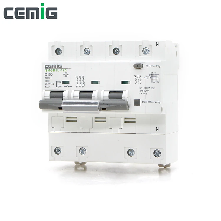 

Cemig Miniature Leakage Circuit Breaker MCB Phase Line + Neutral + Leakage Protection RCD AC230V 63A-100A SMGB1L-125 3P+N RCBO