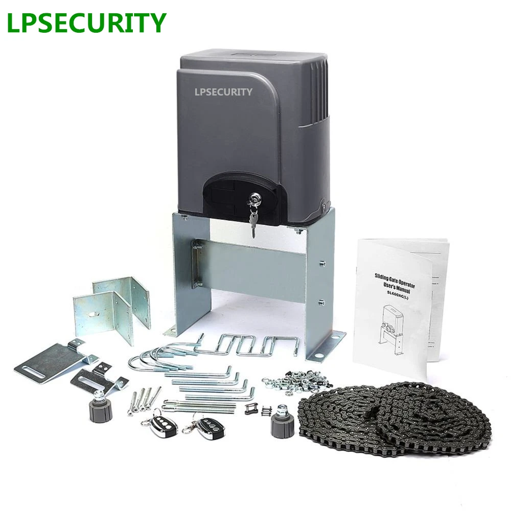 LPSECURITY 6m chain Sliding Gate Opener for 1400Lbs Gate Opener with 2 Remote Controls