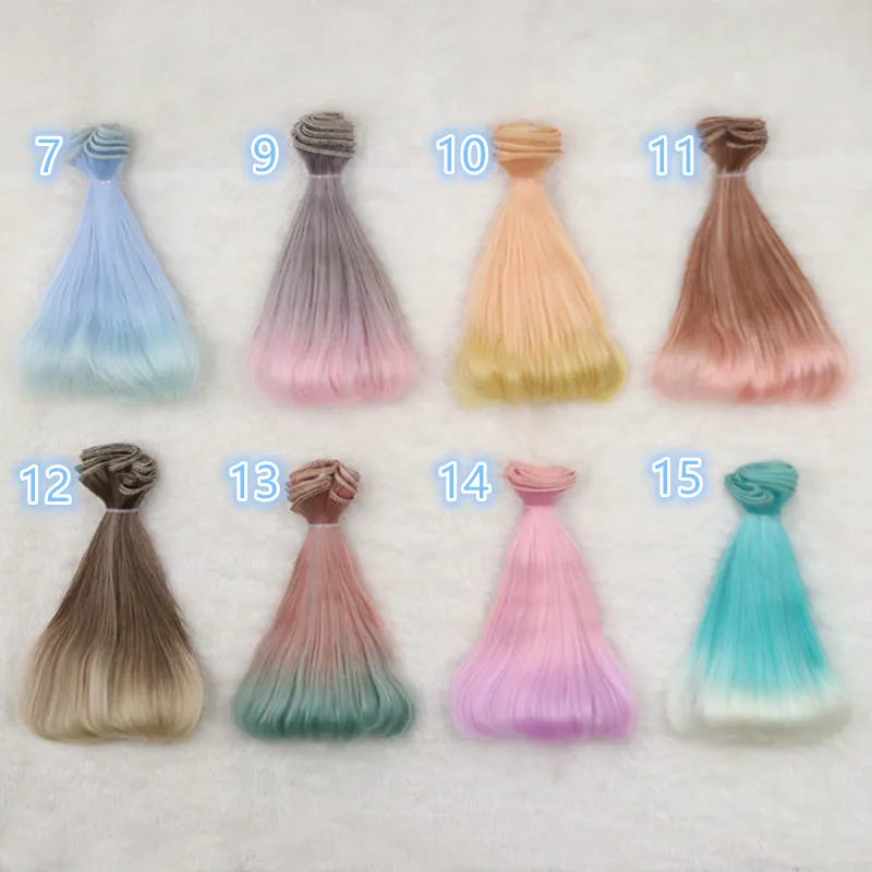 1pcs 15cm Doll  wigs Gradient color for 1/3 1/4 1/6 BJD SD Chole Ye Luoli doll DIY semicircle inner buckle doll wigs