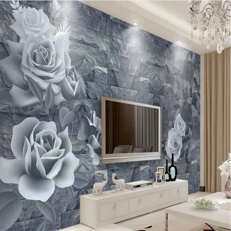 

beibehang fresco romantic roses 3D brick wall TV backdrop nonwovens environmental wallpaper papel de parede para quarto