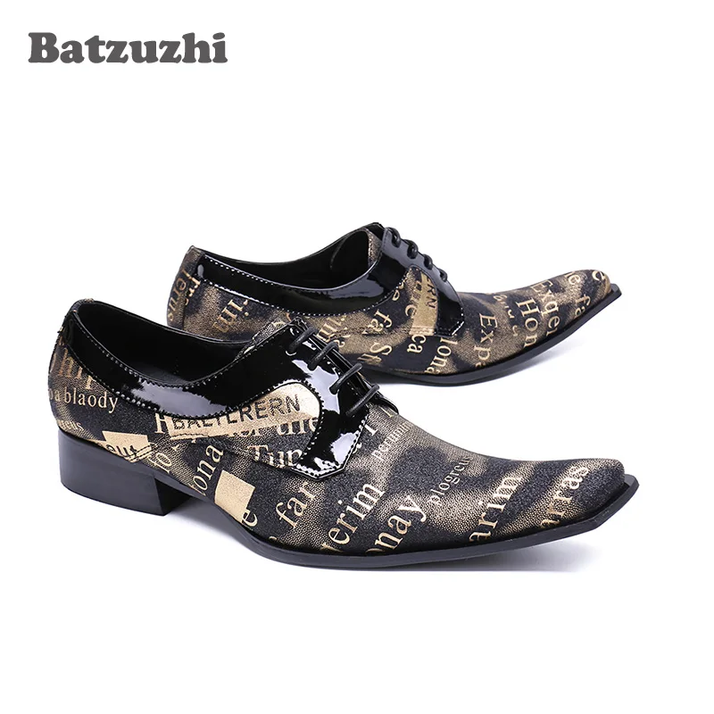 

Batzuzhi Square Toe Men Shoes Lace-up Formal Dress Shoes Men Black Gold Retro Old School Oxford Shoes for Men Party, Runway