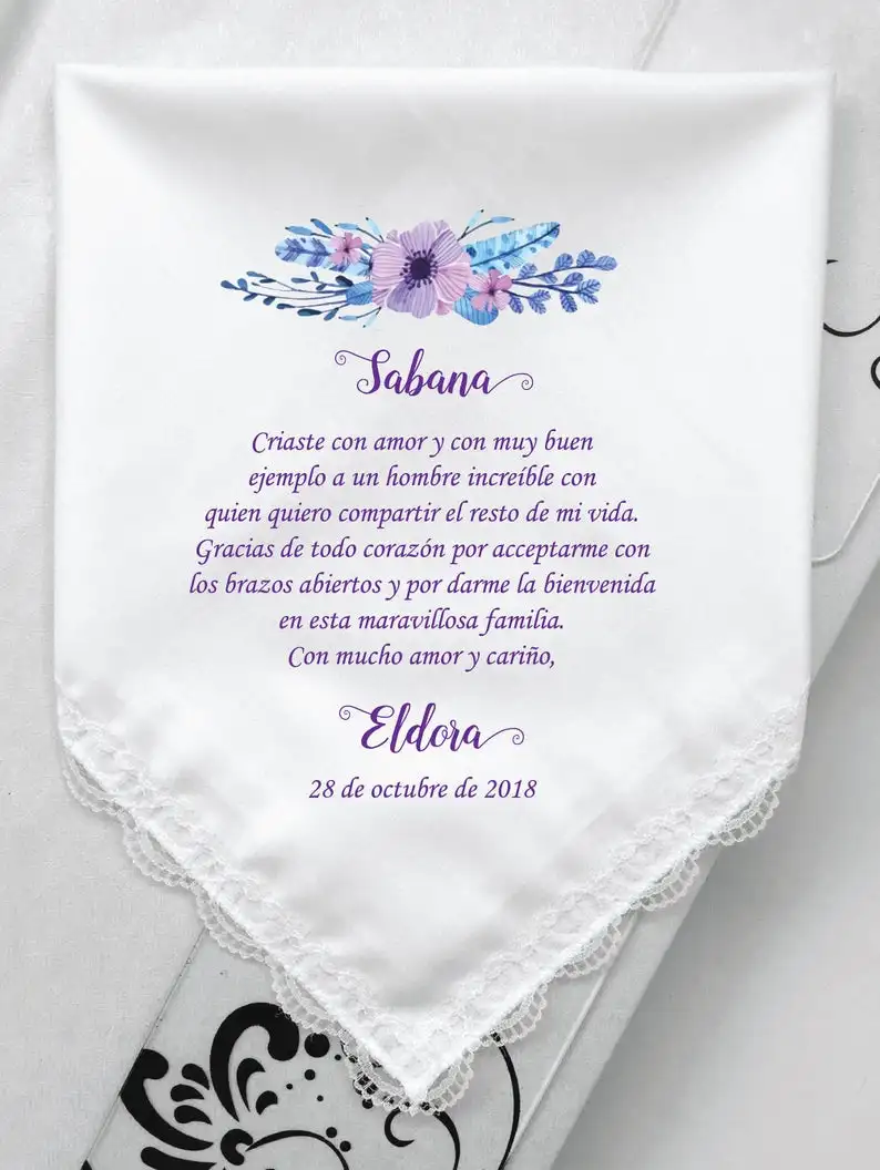 Personalized Printed any language Spanish Verses For Mother Of Bride Wedding Handkerchief Gift- For Mami On My Wedding Gifts