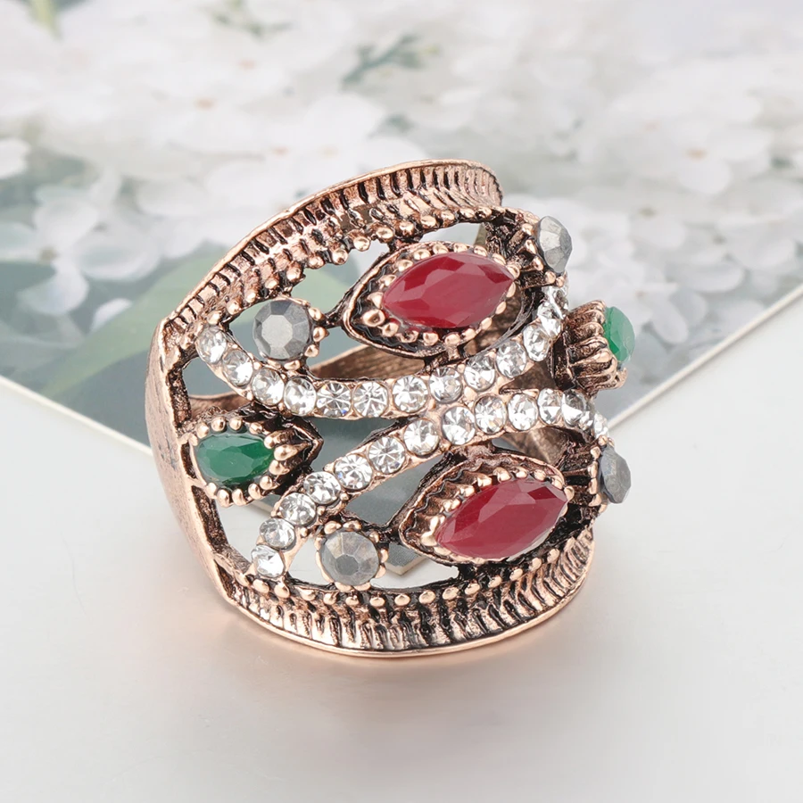 Kinel Natural Stone Vintage Ring For Women Bohemia Ethnic Wedding Jewelry Antique Gold Color Turkish Punk Big Rings 2019 New