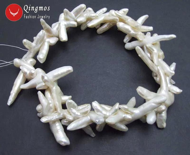 

Qingmos 30*50mm White Cross Shape Natural Freshwater Pearl Loose Beads for Jewelry Making Necklace Bracelet DIY 14'' los754