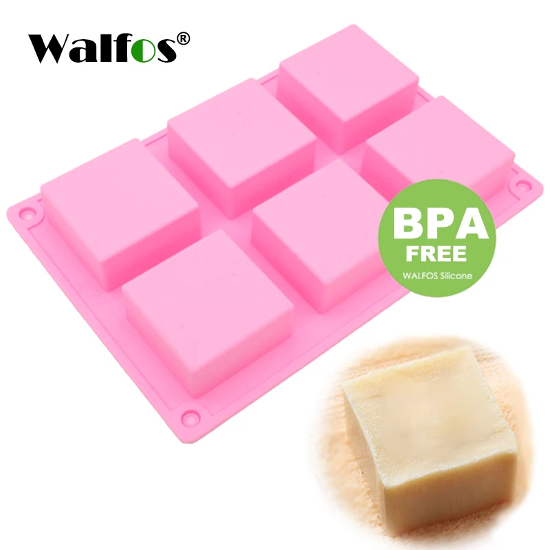 Walfos 6 Cavity Plain Basic Rectangle Silicone Soap Mould Bake Mold Tray For Homemade DIY Craft Soap Mold Decor Tools 3D Mold