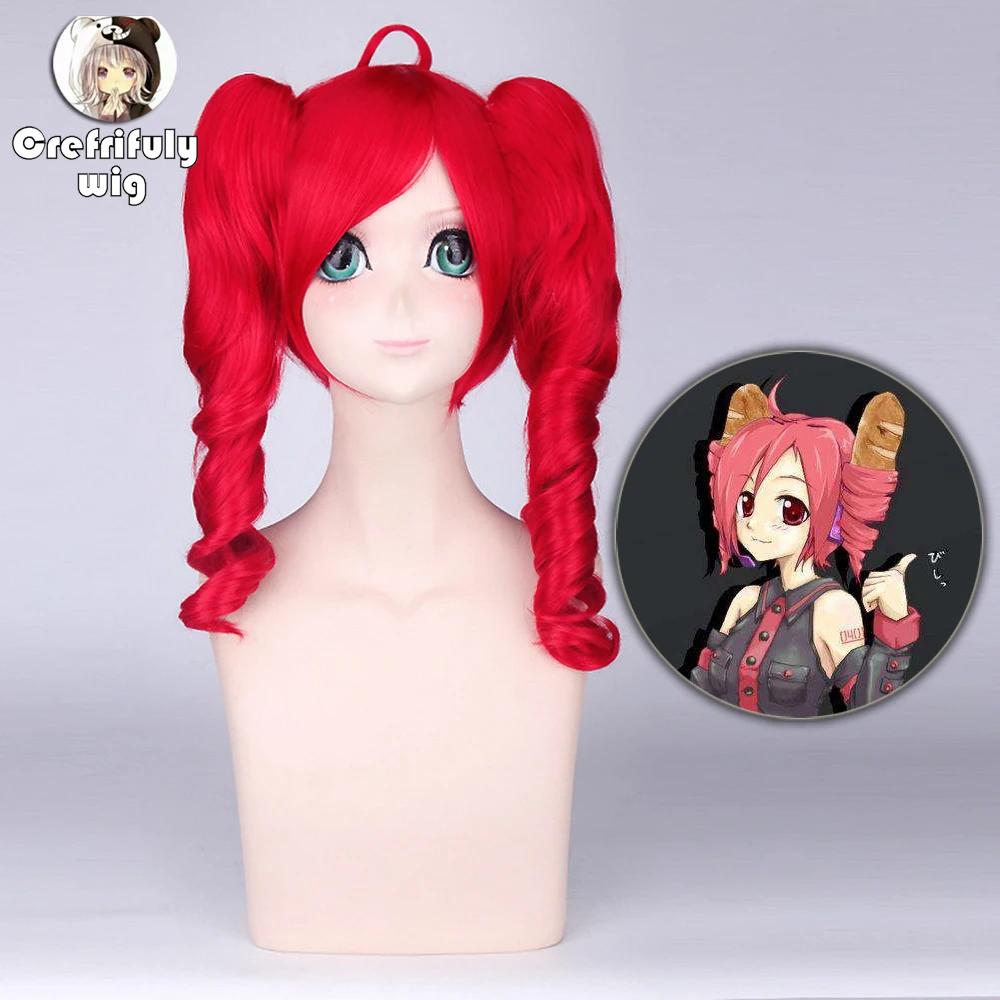 

Anime kasane teto VOCALOID Long Wavy Red Cosplay Wig Costume 50cm Synthetic Hair Wigs For Women + Double Ponytails