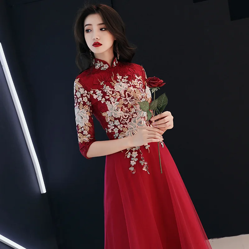 플러스 사이즈 빈티지 중국 스타일 Cheongsam 긴 소매 Cheongsam 드레스 Cheongsam XS-3XL