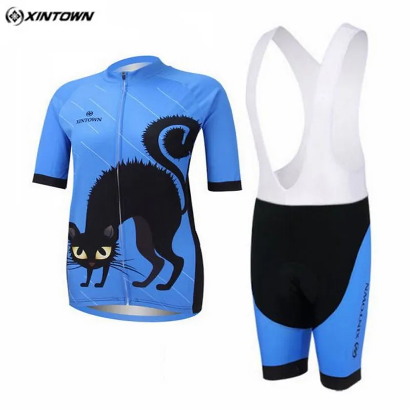 Xintown 2018 Cat Women's Cycling Jersey Set Short Sleeve Road Bike Cycling Clothing Ropa Ciclismo Bicycle Sportswear Clothes