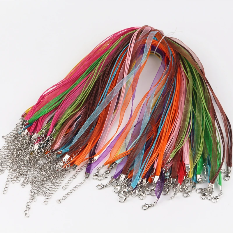 100 stücke 18 ''Mixed Silk Organza-Band Halskette Halsband Cord Kette Für DIY Handwerk Schmuck