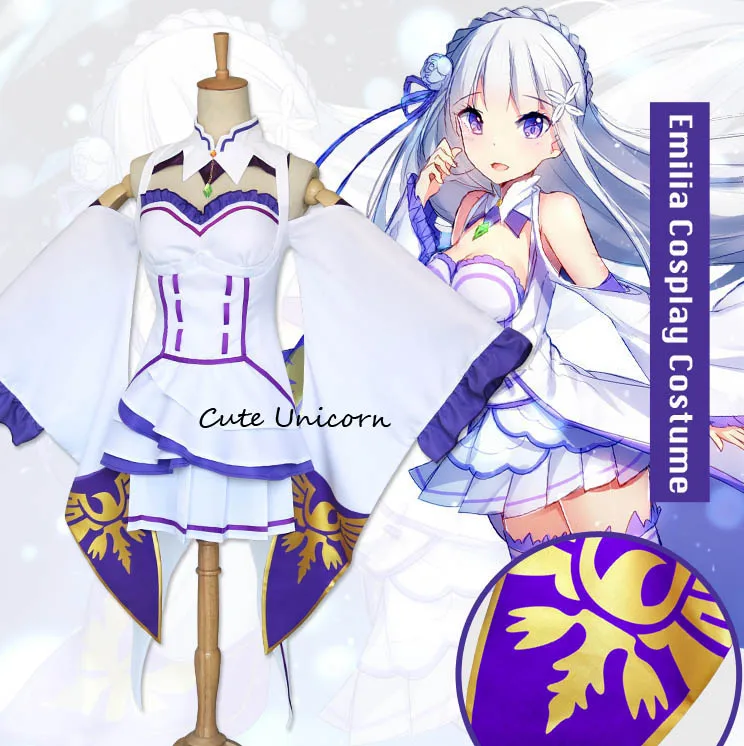 Re:Life In A Different World From Zero Cosplay Costume Emilia Fancy Dress Anime Re:Zero kara Hajimeru Isekai Seikatsu Clothes