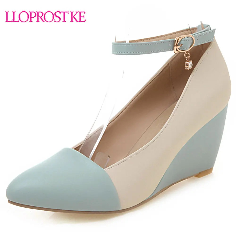 

Lloprost ke Autumn 2019 Wedges Shoes for Women High Heel White Bride Wedding Ladies Shoes Pink Wedge Heel Pointed Toe Pumps H436