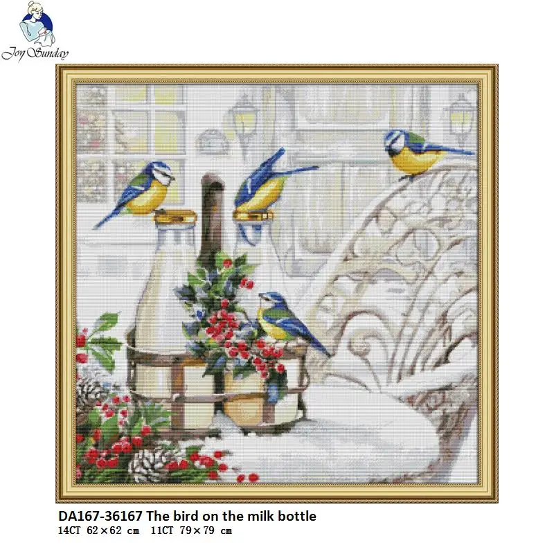 Joy Sunday The Bird on the Milk Bottle Pattern DIY Handmade DMC 14ct and 11ct Cross stitch kit Embroidery nkf Needlework