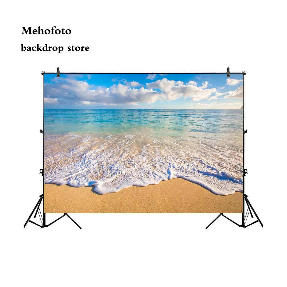 

Summer Holiday Sandy Beach Backdrops for Photography Blue Sky and Sea Photo Shoot Backgrounds Studio White Cloud 726