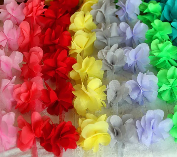 10Yard(120Pcs) Multicolor Lace Trim 3D Chiffon Flower 6CM Wide Wedding Dress Bridal Veil DIY Baby Hair Clothes Ribbon Decoration