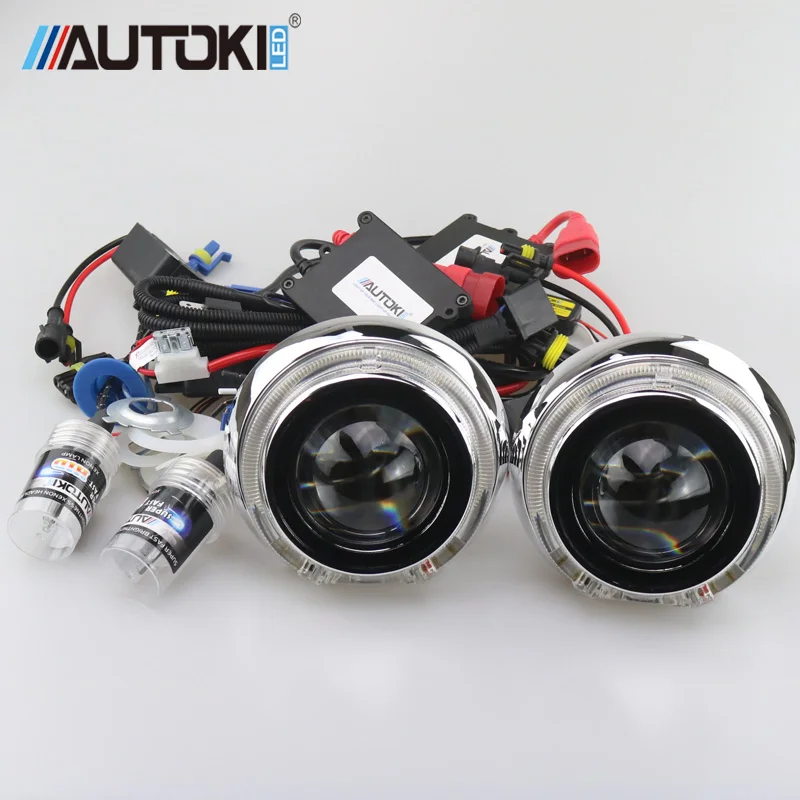 Free Shipping AUTOKI 3.0inch TiGuan LED DRL with H1 Mini Hi/Low bi xenon Projector lens kit