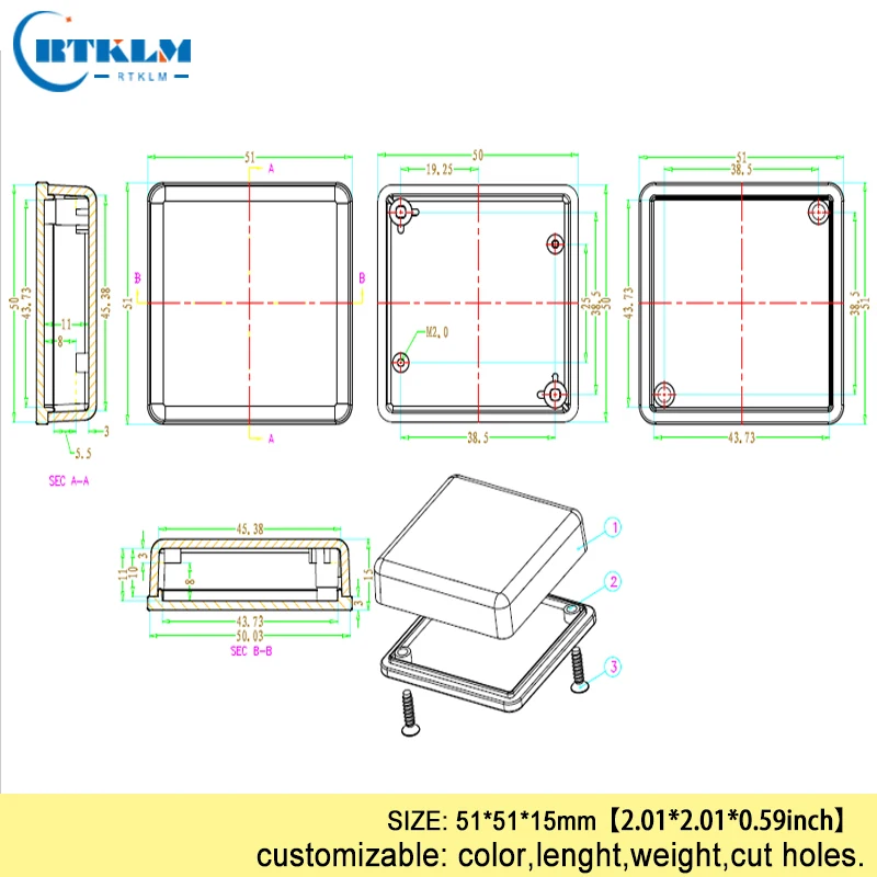 Nhựa ABS Dự Án Ốp Lưng Nhựa Theo Dõi Nhỏ Thiết Kế Thiết Bị Kèm Diy Điện Ngã Ba Hộp Nhạc Cụ Hộp 51*51*15Mm IP54