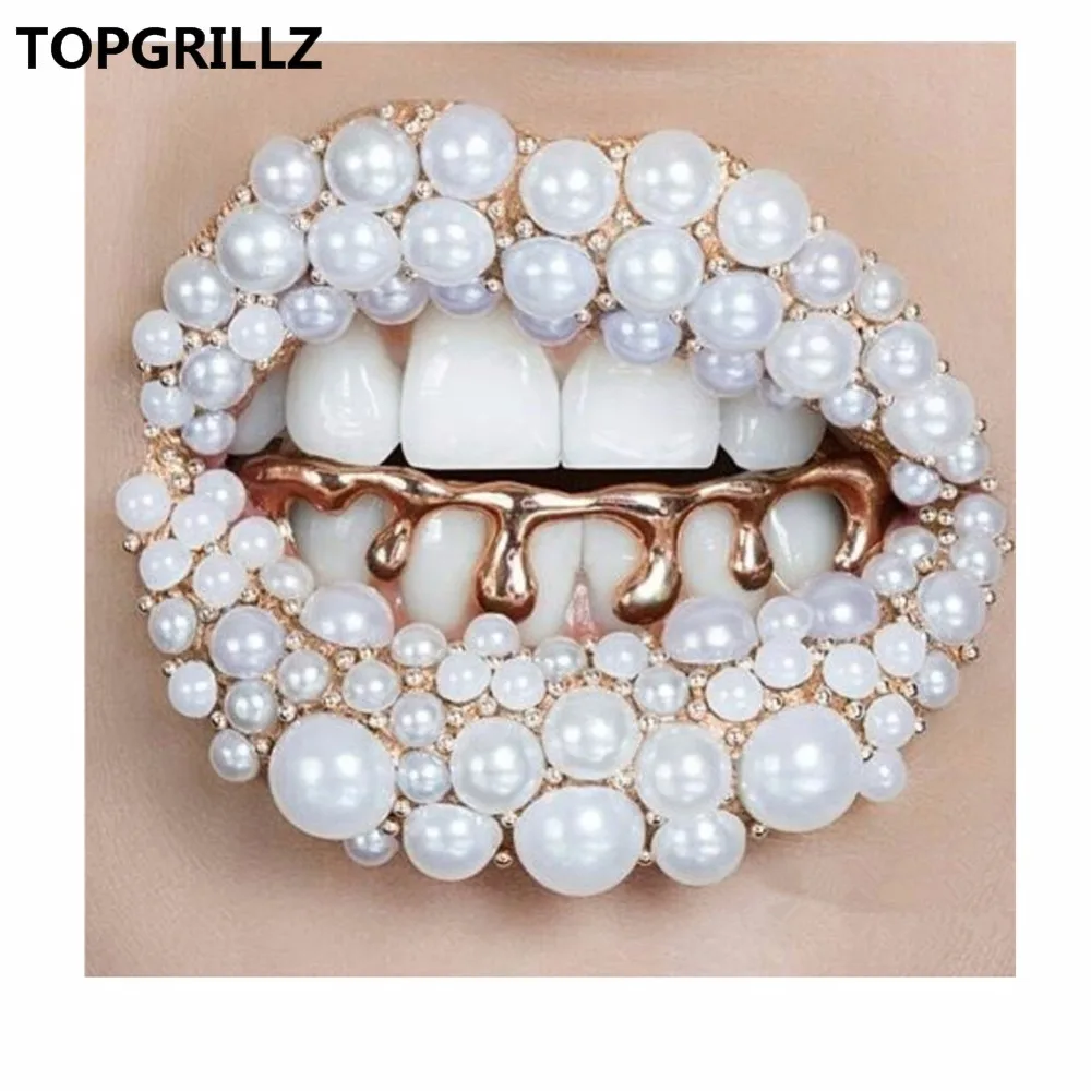 TOPGRILLZ Fit Light Yellow Gold Color Rose Plated Hip Hop Teeth Drip Grillz Caps Lower Bottom Grill Silver Color Grills