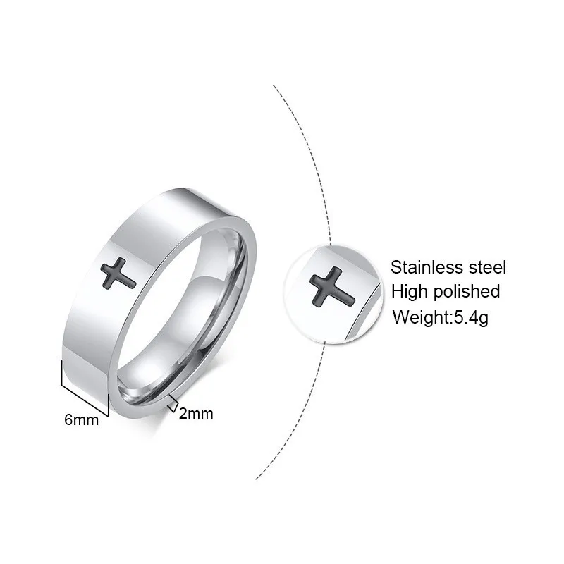 Engraved Cross Ring Stainless Steel silver color Flated Edge Squared Design Band For Women Men Unisex Jewelry