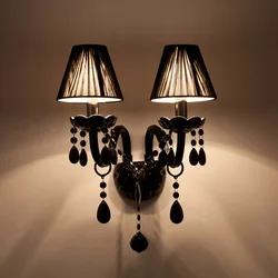 Factory direct Sell Crystal Wall Lamp Candle Led E14 Bulbs Black with/without Fabric Lampshade 1/2 head