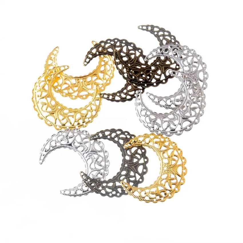 Free shipping Retail 10Pcs Filigree MOON Wraps Connectors Metal Crafts Decoration DIY Findings Connectors 43x38mm