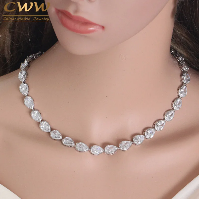 CWWZircons Brand Classic White Gold Color Big Cubic Zirconia Chokers Tennis Necklace For Women Luxury CZ Party Accessories CP001