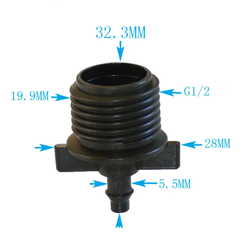Gwint zewnętrzny 1/2 do 1/4 złącze węża kolczasto-złączka do węża nawadniania kropelkowego akcesoria 100 szt