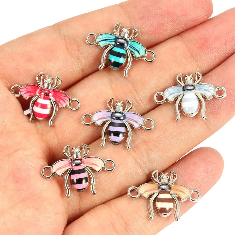 10pcs Colorful Random Bee Enamel Alloy Connectors Bracelets Charms For DIY Necklace Accessories Fashion Jewelry Finding