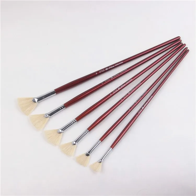 

6 pcs/suits red Wood rod acrylic painting brush pig bristle fan shpe oil painting brush pen Art painting supplies material